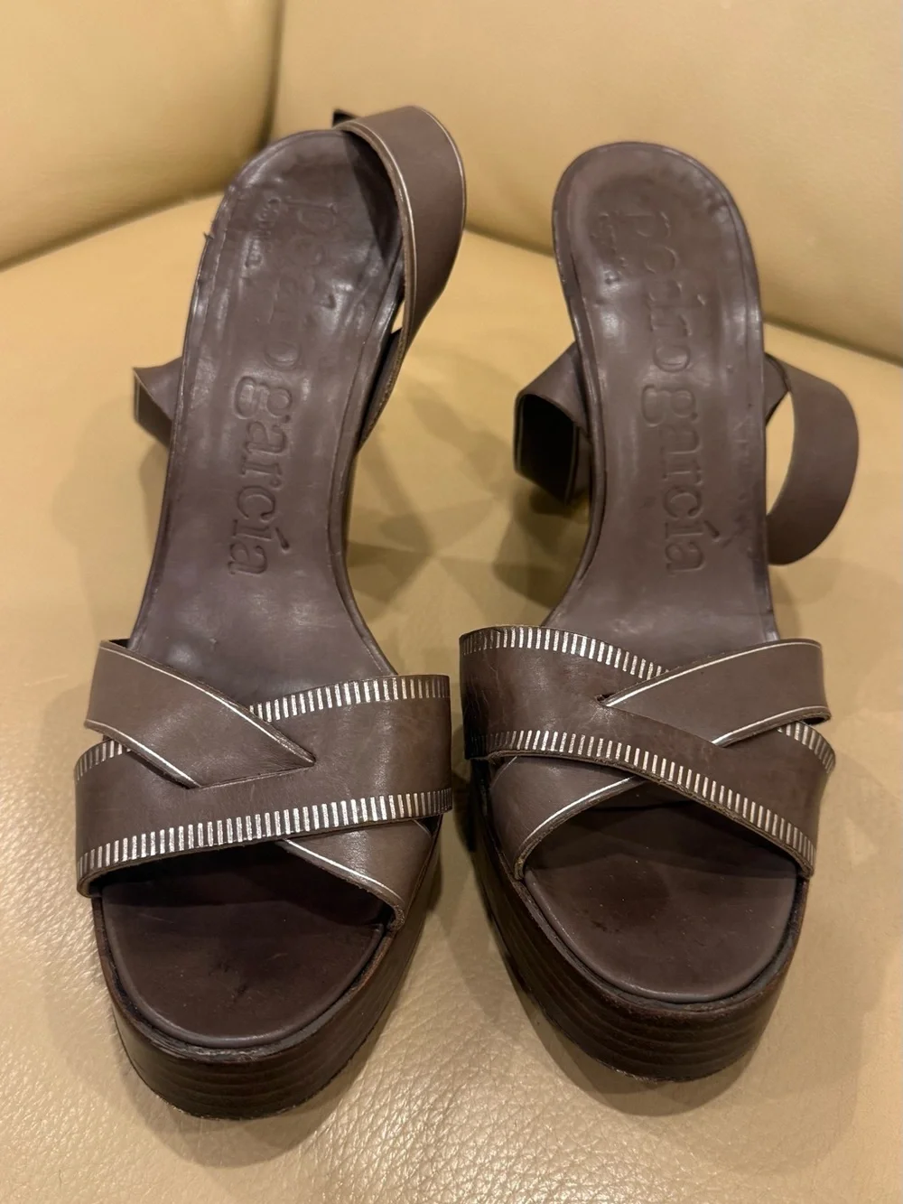 Pedro Garcia Dark Brown Leather Crisscross Platform Sandals